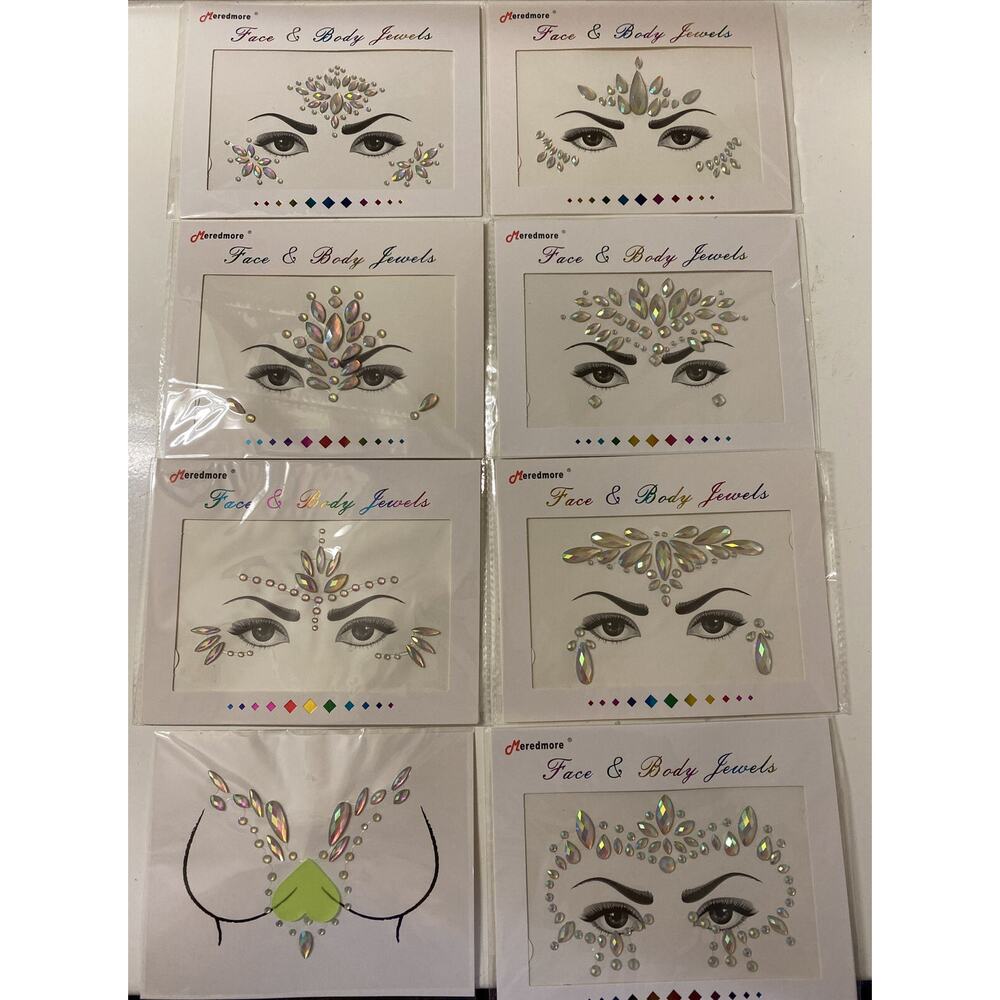 8 PCS Face Gems Stickers Rhinestones Crystals Rainbow Mermaid Face Jewels Sealed